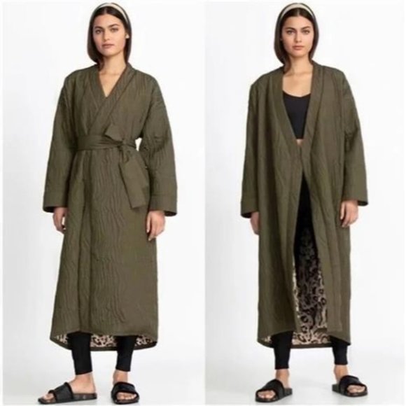 NWT Calme by Johnny Was S Ava Quilted Robe Coat Olive Green 106280